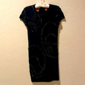 Beautiful, Tori Burch black wool knit with beading. Size can